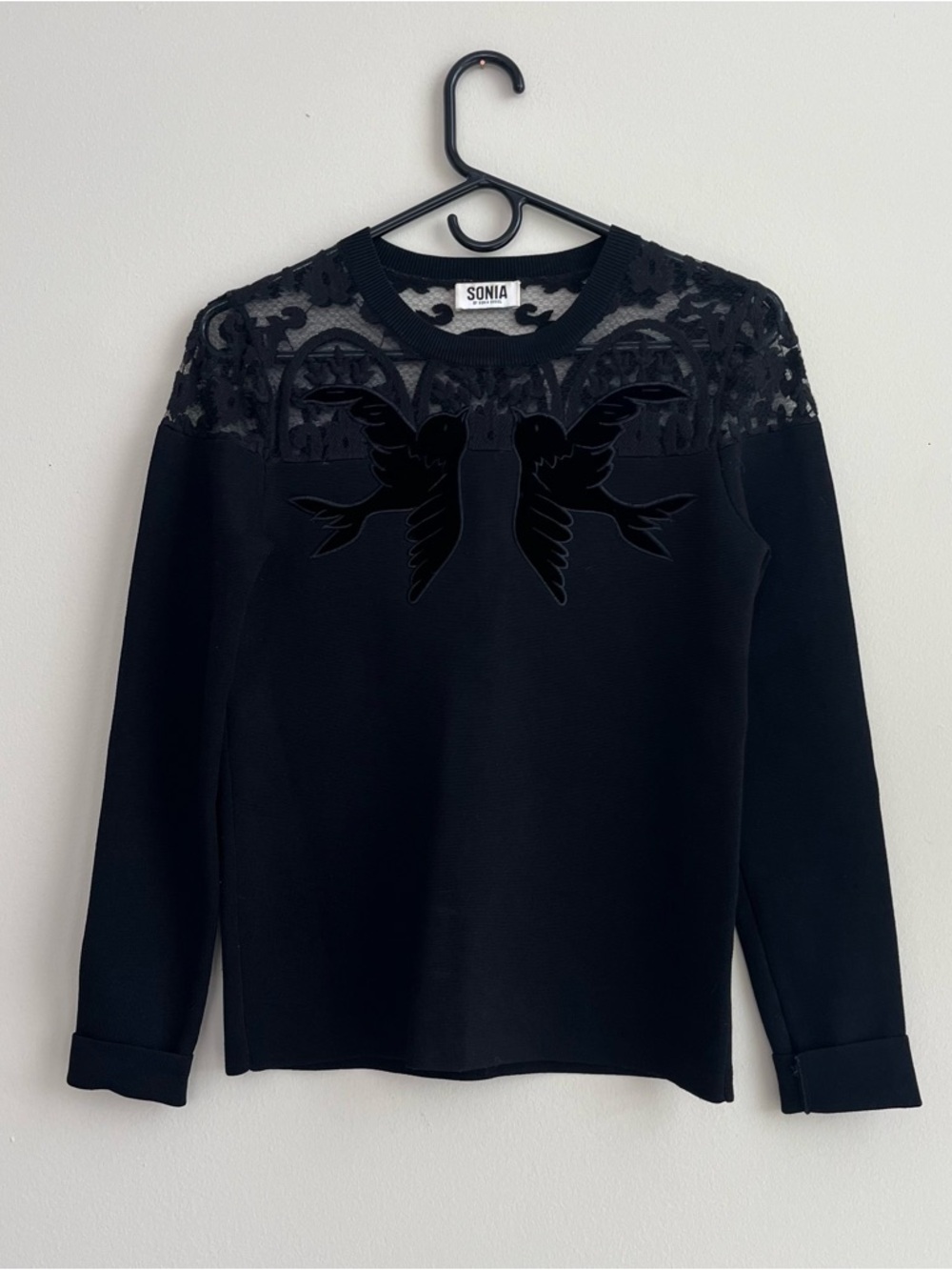 SONIA BY SONIA RYKIEL Black Lace Embroidered Top - Size S